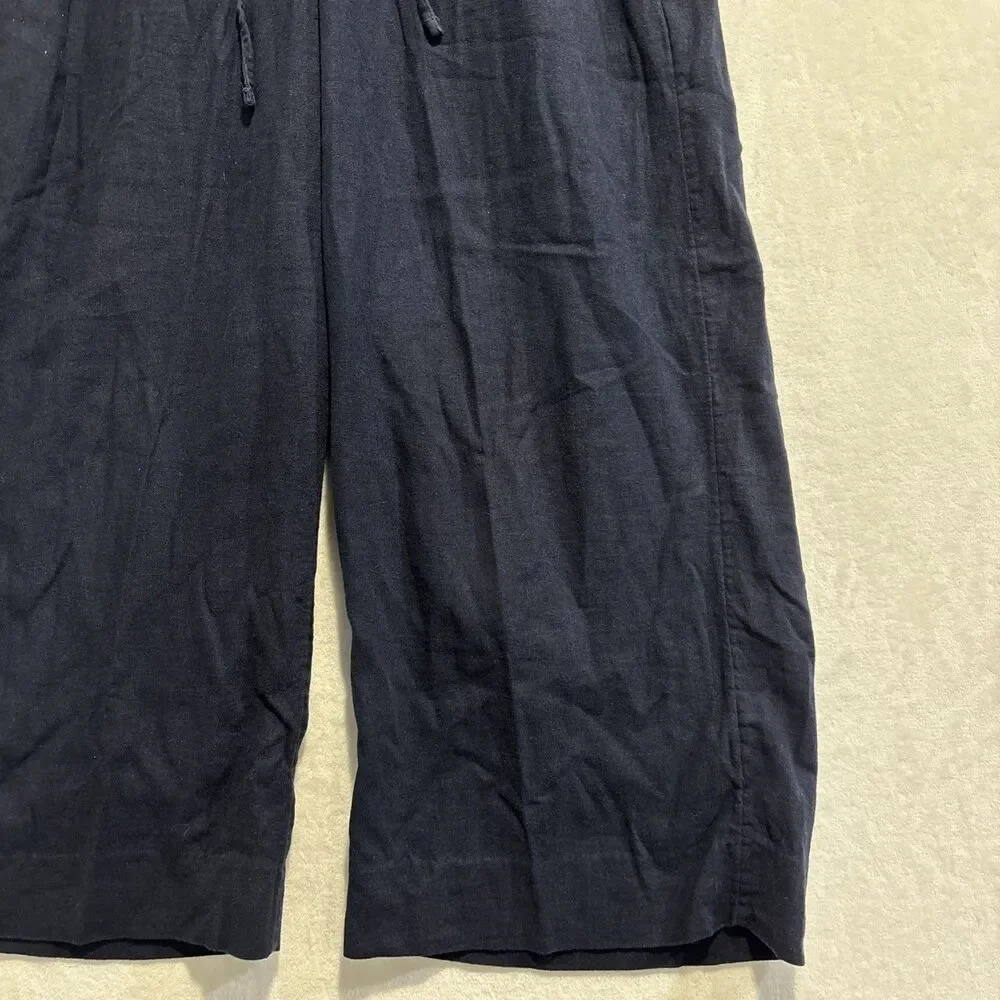 Banana Republic Linen Blend Wide Leg Crop Pull On Drawstring Pants Navy Small